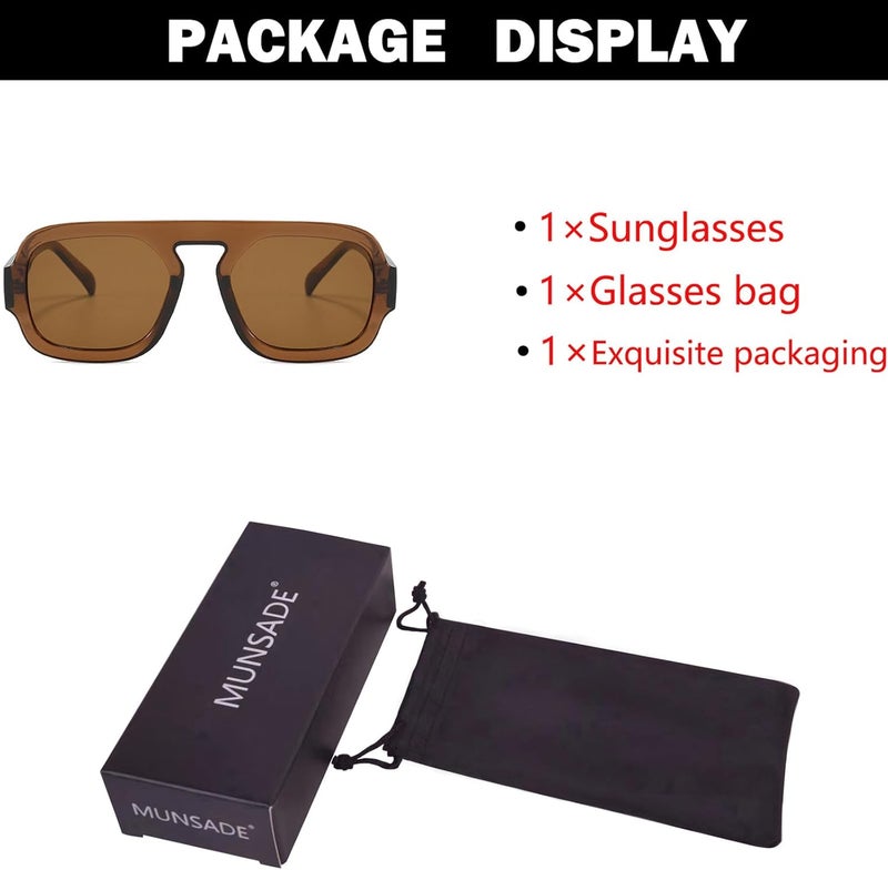 MUNSADE Trendy Square Aviator Sunglasses for Women Flat Top Designer Stylish Frame Sun Glasses Vintage Shades - Image 5